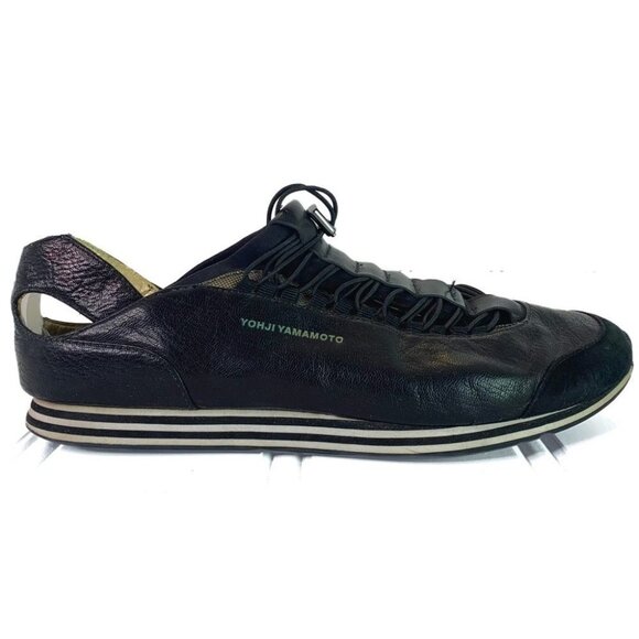 YOHJI YAMAMOTO Y-3 ADIDAS BLACK WHITE GOLD LEATHER SNEAKER ELASTIC STRIPES 6.5 - Picture 1 of 17